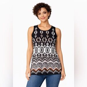 Antilia Femme Sleeveless Tribal Print‎ Top Small Black White Brown Boho Tank